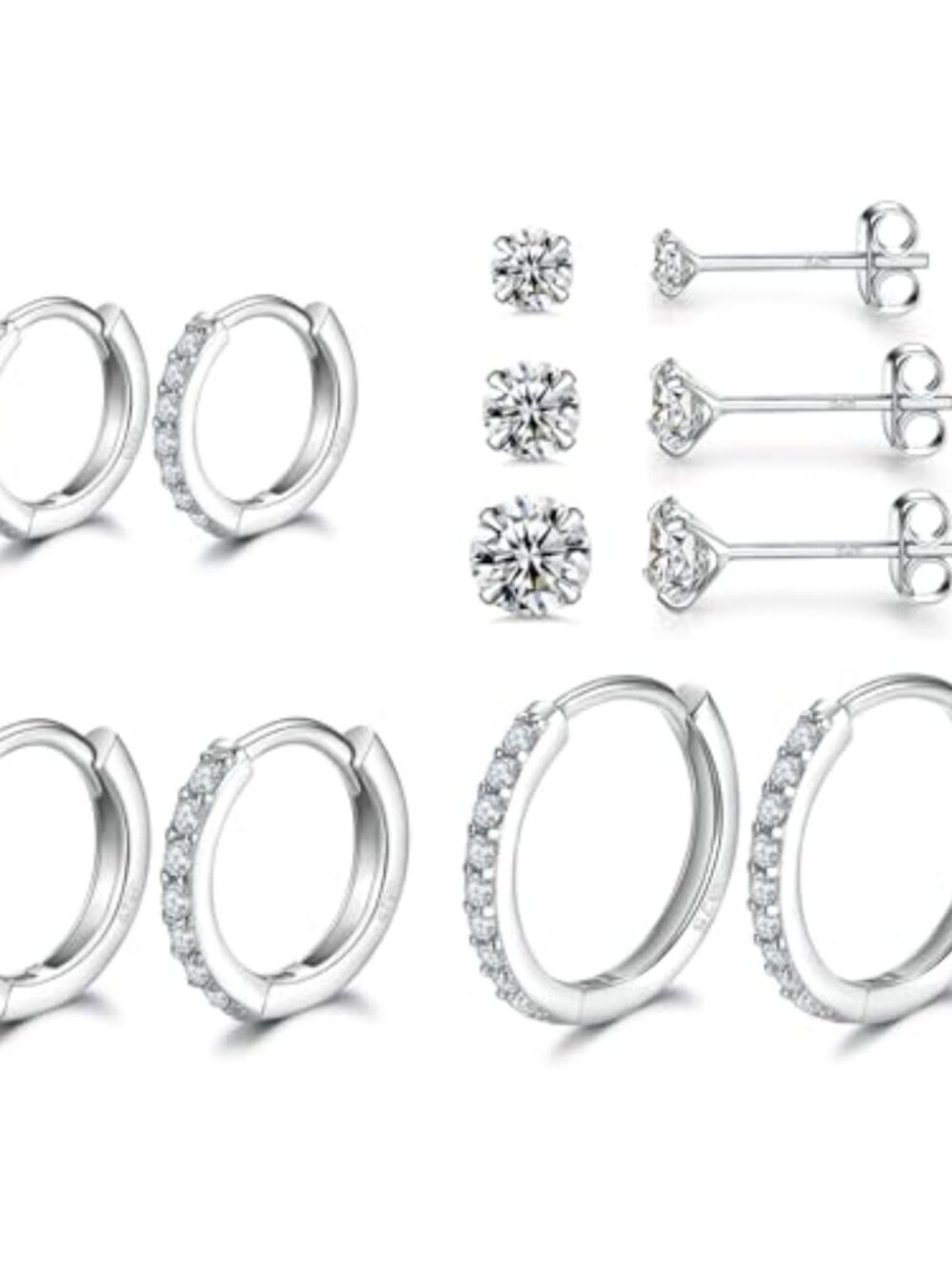 BRAND NEW 6 Pairs Hoop Earrings Sterling Silver Stud Earrings for Women